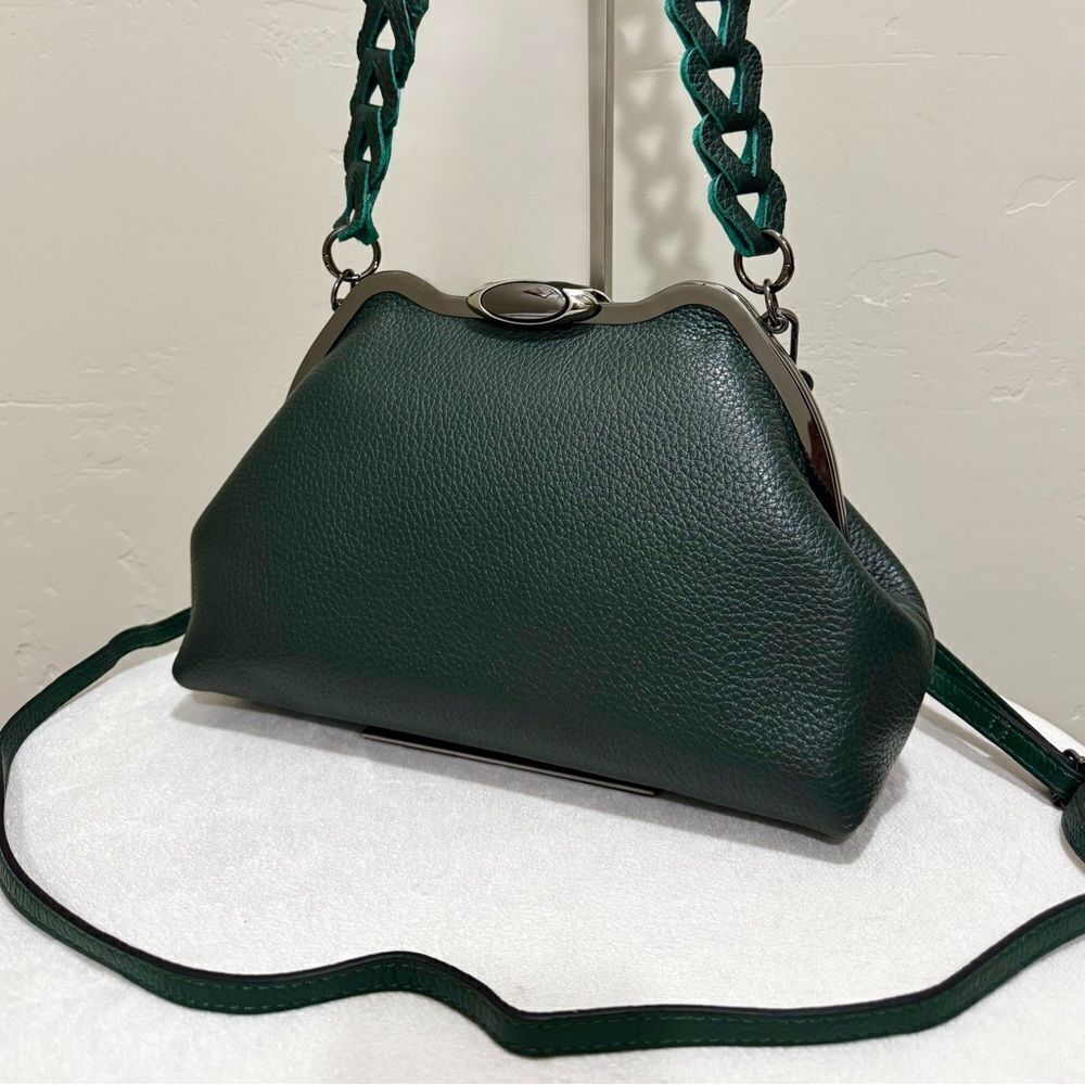Dark Green Premium Togo Calfskin Handmade Custom Metal Frame Handbag & 2 Straps